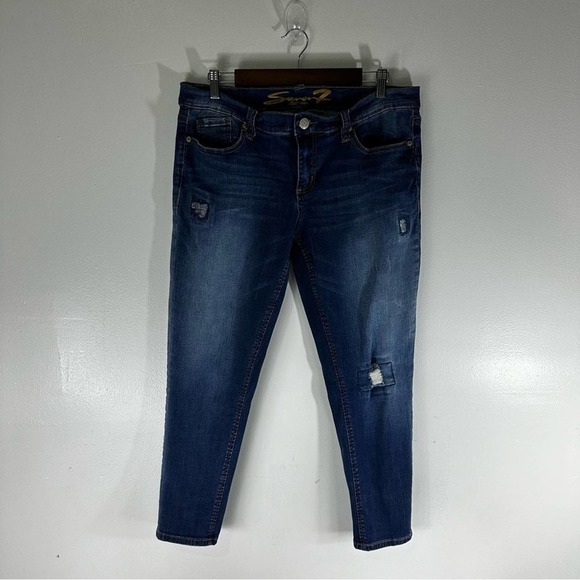 Seven 7 Jeans Distressed Skinny Easy Fit Low Rise Blue Womens Size 10 - Picture 9 of 9